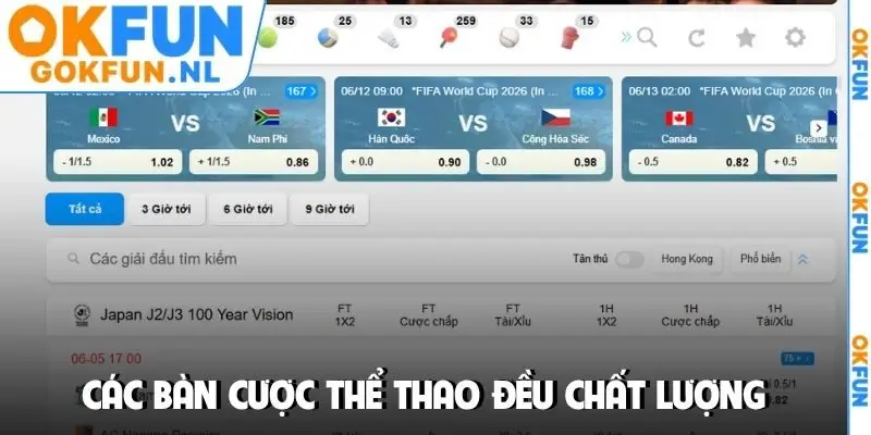 Các bàn cược thể thao đều chất lượng
