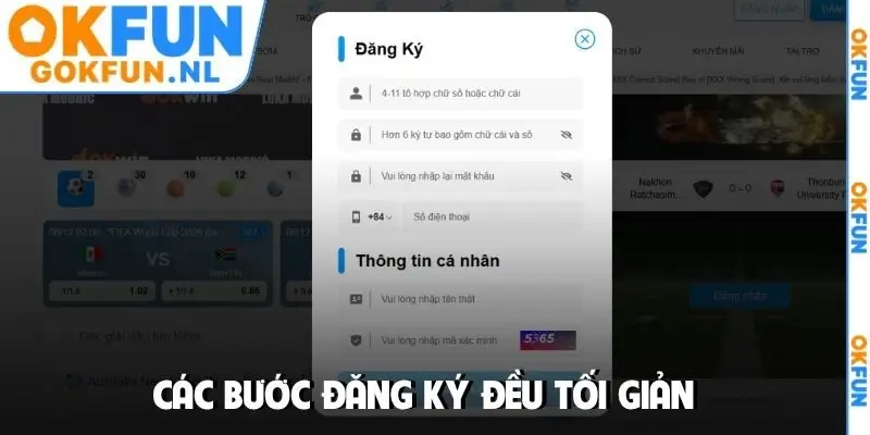Các bước đăng ký đều tối giản