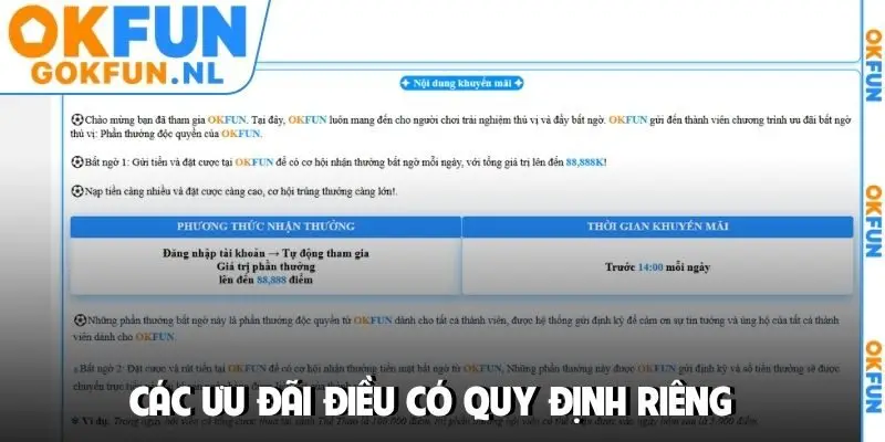 Các ưu đãi điều có quy định riêng