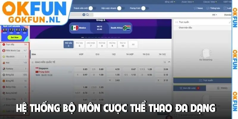 Hệ thống bộ môn cược thể thao đa dạng
