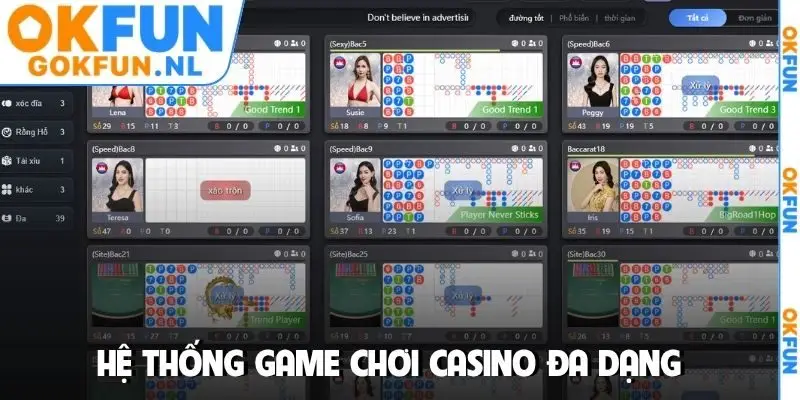 Hệ thống game chơi casino đa dạng