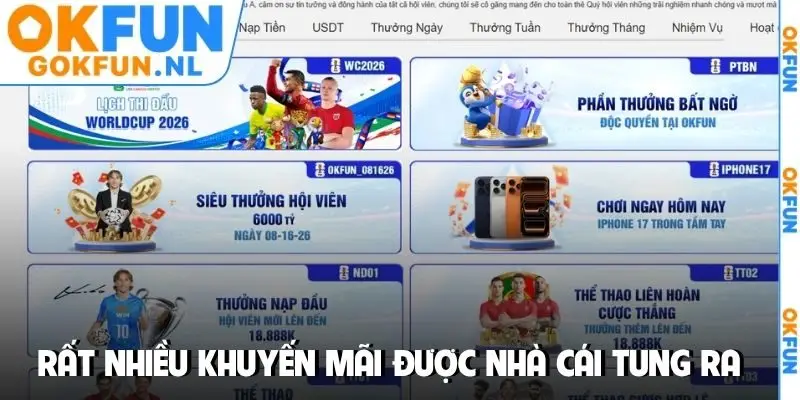 Rất nhiều khuyến mãi được nhà cái tung ra