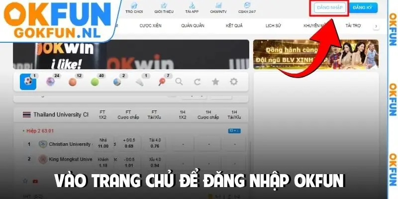 Vào trang chủ để đăng nhập OKFUN